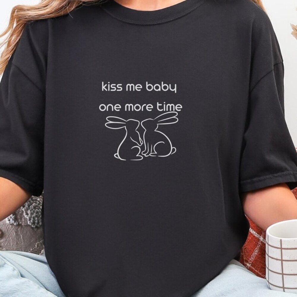 Cute Bunny Shirt, Kiss Me Baby Tshirt, Valentines Day Gift - Picture 1 of 4